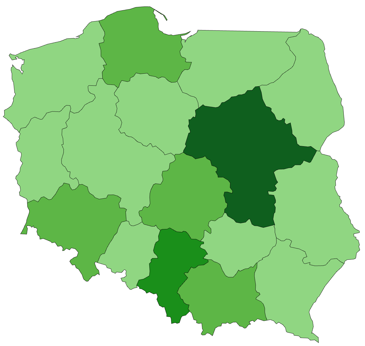 Mapa Polski z liczbą zestawień